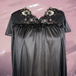 Vintage Y2K black sheer embroidered dark romantic babydoll dress lace ribbon bow